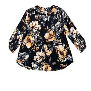 Dear Scarlett Black Floral Tunic Top Women's M Flowy‎ Romantic Everyday